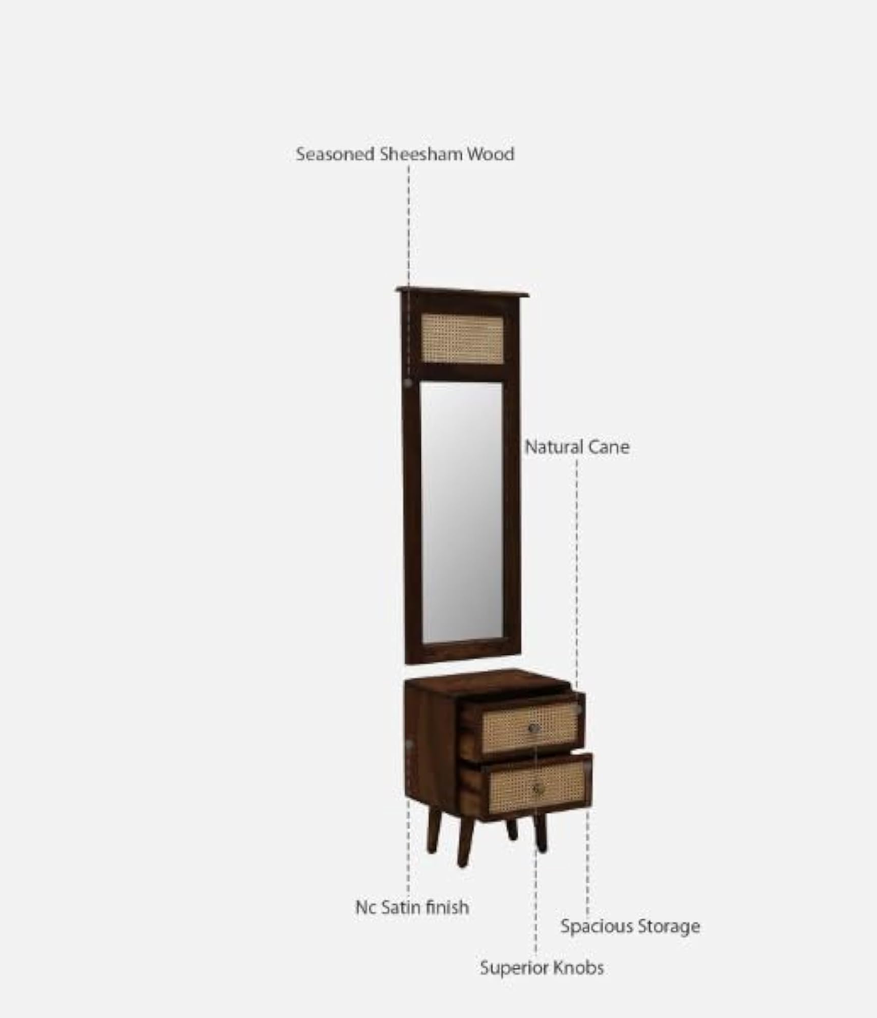 Solid Sheesham Wood Dressing Table with Mirror and Storage